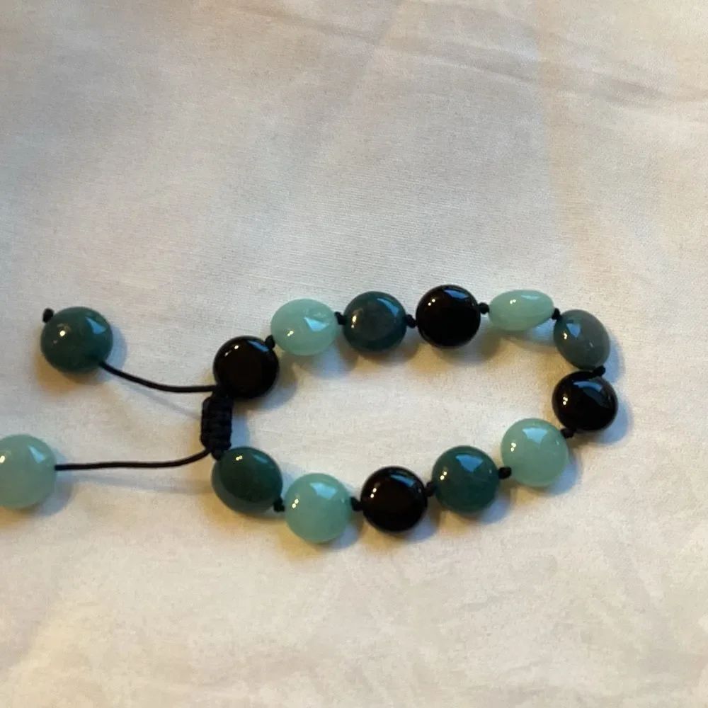 Elegant Black, Dark Green & Mint Green Beaded Bracelet Adjustable